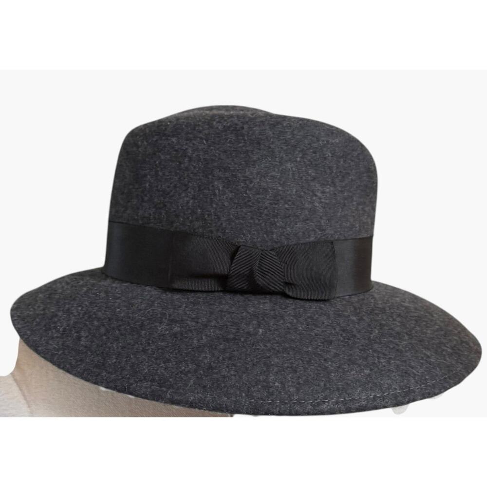 Eric Javits New York Wool Fedora Hat Charcoal Gray Wide Brim Made USA - Picture 2 of 10